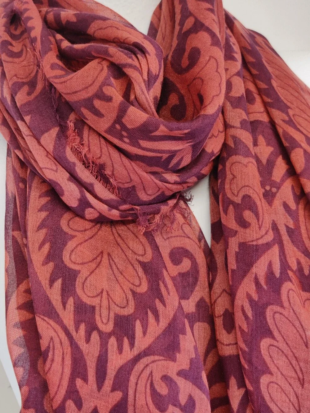 Naturally Knotty 100% Modal Oversized Rust Orange Damask Scarf Wrap 40x78